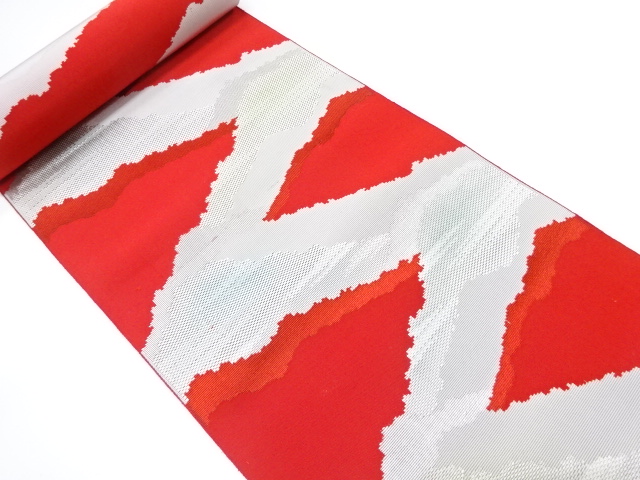 JAPANESE KIMONO / ANTIQUE BOLT FOR HASSUN OBI / WOVEN DISTANT MOUNTAIN